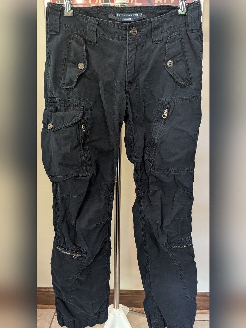 Vintage Ralph Lauren Size 6 Multi-Pocket Tactical Cargo Pants Navy Blue